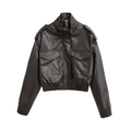 Giacca bomber slim in ecopelle con colletto alla coreana e tasche con patta donna - XS / Marrone Scuro