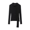 Zwart geribd gebreid damesjack met lange mouwen, knoopsluiting en asymmetrisch sjaal-detail - S / Zwart