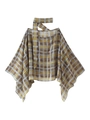 Dettaglio della camicetta poncho a scacchi con girocollo e maniche a pipistrello - XS / Top
