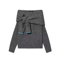 Jersey de punto gris con hombros descubiertos, diseño de nudo y detalles en azul - S / Gris