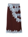Detailed view of burgundy skirt featuring light blue lace trim and asymmetrical design - S / Wine Red Skirt