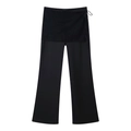 Damenhose aus schwarzem Satin mit weitem Bein, Spitzendetail und Bindegürtel - XS / Schwarz