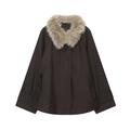 Women's dark brown waterproof parka jacket featuring a fluffy detachable faux fur collar - XS / Tops / Coffee