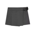 Dunkelgrauer Faltenrock für Damen mit breitem Ziergürtel und silberner Metallschnalle - XS / Grau