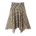 Dettaglio di gonna a trapezio a quadri a vita alta con orlo a fazzoletto irregolare e trama - XS / Pantaloni e gonne