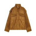 Giacca marrone scamosciata con colletto dritto, tasche cargo e mostrine stile militare - S / Marrone Scuro