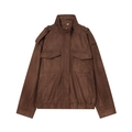 Giacca bomber in finta pelle scamosciata marrone scuro con colletto alto e tasche con patta - S / caffè