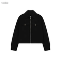 Veste courte noire minimaliste pour femme avec fermeture zippée et deux poches à rabat - S / Noir