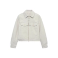 Veste femme en daim blanc cassé avec fermeture éclair et poches à rabat - S / Blanc