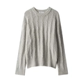 Light gray cable knit sweater with round neck and drop shoulder in loose fit style - S / Gray