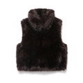 Dettaglio ravvicinato della texture del gilet in ecopelliccia marrone scuro con pelo lucido - XS / caffè