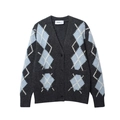 Cárdigan de punto gris oscuro para mujer con jacquard de rombos y cuello de pico - S / Gris
