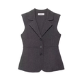 Slim fit dark grey V-neck knitted vest with classic buttons and tailored woven texture - S / Dark Gray