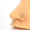 U-shaped non-pierced gold heart nose ring with pavé cubic zirconia on a model - Heart Shape (E6014-3)