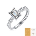 S925 silver moissanite ring with emerald cut center stone and adjustable band - R11529 Emerald Cut Style / 5*7mm / Moissanite