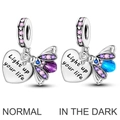 Luminous firefly charm in 925 sterling silver with purple and pink glowing feature - Ktc994