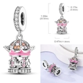 925 silver carousel charm with pink enamel and zircons including size measurements - Ktc913