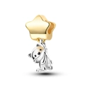 Sterling silver luminous firefly charm with gold star and cute hanging cat pendant - Ktc881