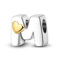 Silver 925 letter M charm with small golden heart detail for charm bracelets - Ktc874-m