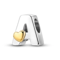 Sterling silver alphabet letter A charm with gold heart detail for DIY bracelets - Ktc874-a