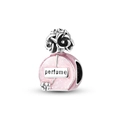 Pink enamel perfume bottle charm bead in 925 sterling silver with sparkling floral detail - Ktc842