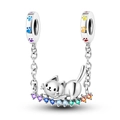 Luminous cat firefly charm in 925 sterling silver with colorful gemstone detail - Ktc827