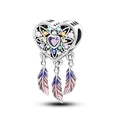 Luminous heart dreamcatcher charm bead in 925 sterling silver with colorful zircon stones - Ktc817