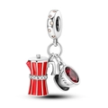 Luminous 925 silver coffee charm with red enamel moka pot and sparkling zircons - Ktc794