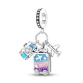 S925 sterling silver travel charms featuring blue camera, suitcase and airplane beads - Ktc782