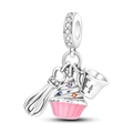925 sterling silver baking charms with whisk, pink cupcake and measuring cup pendant - Ktc724