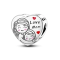 S925 sterling silver heart charm with Love Mom engraving and red enamel hearts - Ktc688