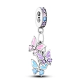 S925 sterling silver butterfly charm bead with colorful enamel and inset gemstones - Ktc684