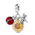Luminous 925 silver charm bead featuring red ladybug, sunflower, and dragonfly charms - Ktc674