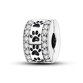 Luminous firefly charm in 925 sterling silver with black enamel paw prints and cubic zirconia - Ktc652