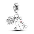 S925 sterling silver firefly dog charm with heart bone tag and clear zircon stones - Ktc519