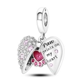 Luminous heart charm in 925 sterling silver with pink zircon and paw prints on my heart text - Ktc504