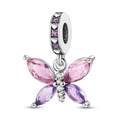 Luminous firefly butterfly charm bead in 925 sterling silver with pink and purple crystals - Ktc448