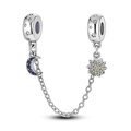 925 silver safety chain bead with celestial sun and moon charms and blue-yellow gems - Ktc405