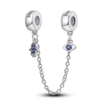 925 silver safety chain with blue Hamsa Hand and Evil Eye charms for charm bracelets - Ktc404