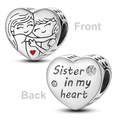 925 Sterling silver heart charm bead for sister with red heart and zirconia stones - Ktc370