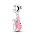 925 Sterling Silver ballet shoes charm with pink marble enamel and dancing with me engraving - Ktc367