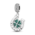 Luminous firefly charm in 925 sterling silver with lucky horseshoe and green clover - Ktc266