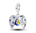 Luminous heart charm with crescent moon, stars, and I love you to the moon and back engraving - Ktc766