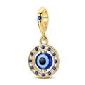 Golden 925 sterling silver evil eye charm bead with blue zircon stones and S925 hallmark - Ktc681-gd