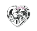 Sterling silver heart charm with family relief and pink zircon stones for bracelets - Ktc1610