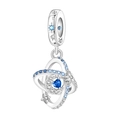 Luminous S925 sterling silver charm with blue heart stone and cosmic moon design - Otc1390