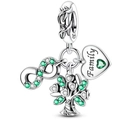 925 silver family tree charm with green zircons and engraved family heart pendant - Ktc1663