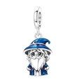 Luminous magician charm in 925 sterling silver with blue enamel and wizard hat design - Otc1342