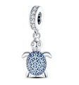 Cute 925 sterling silver sea turtle charm bead with gradient blue zircon shell inlay - Ktc004