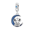 S925 sterling silver elephant and moon charm with blue enamel and star zircon detail - Otc1198